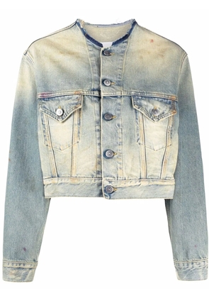 Maison Margiela distressed-effect collarless denim jacket - Blue