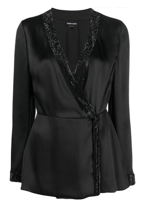 Giorgio Armani Shiret crystal-embellished silk top - Black