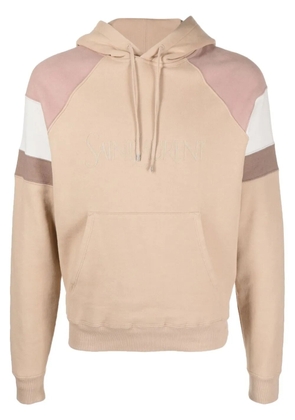 Saint Laurent colour-block logo embroidery hoodie - Neutrals
