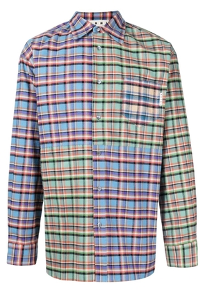 Marni patchwork check-print oversized shirt - Blue