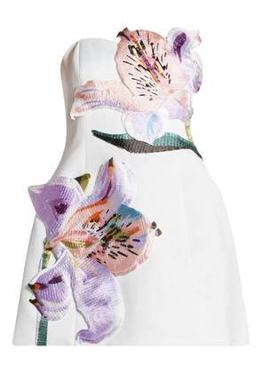 Leo Lin Rosario floral-appliqué strapless dress - White