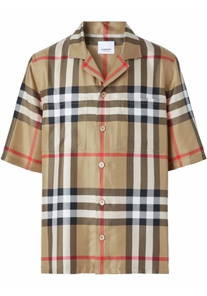 Burberry short-sleeve check silk shirt - Brown