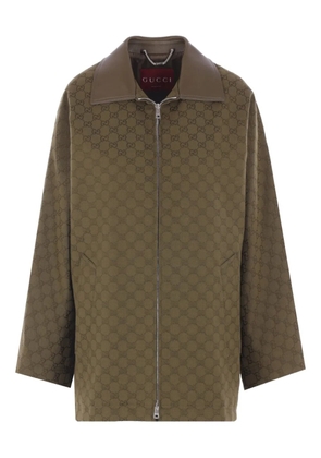 Gucci GG monogram leather-collar coat - Green