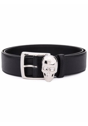 Philipp Plein skull-appliqué leather belt - Black