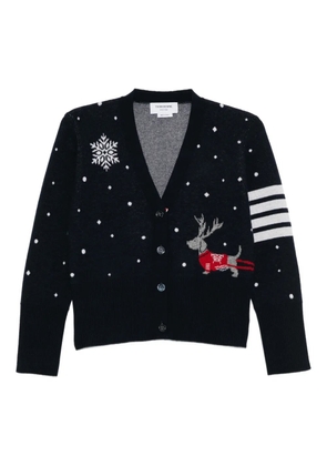 Thom Browne reindeer-intarsia jacquard cardigan - Blue