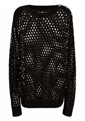 Philipp Plein crystal-embellished pointelle-knit jumper - Black