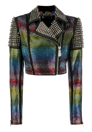 Philipp Plein rainbow-studded biker jacker - Black