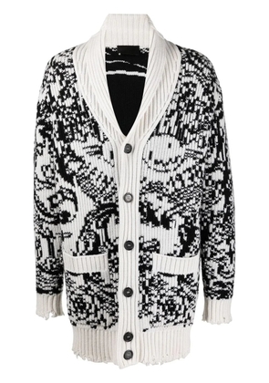 Philipp Plein long intarsia-knit cardigan - White