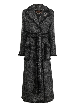 Philipp Plein belted-waist bouclé coat - White