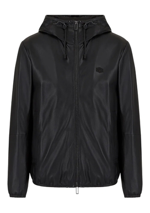 Emporio Armani embroidered-logo leather jacket - Black