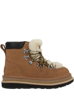 UGG fur-trim lace-up boots - Brown