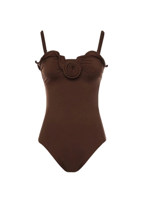 Magda Butrym ruffled floral swimsuit - Brown