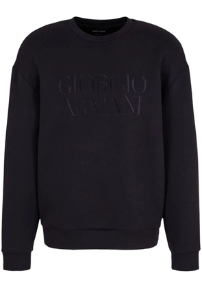 Giorgio Armani logo-embroidered round-neck jumper - Blue