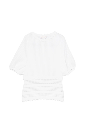 Genny scallop-trim short-sleeve sweater - White