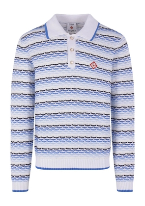 Casablanca striped logo-appliqué polo shirt - White