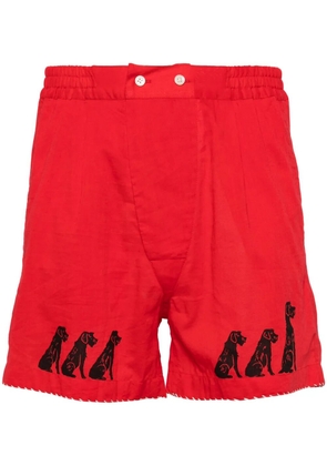 BODE graphic-print cotton shorts - Red
