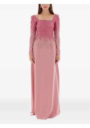 Dina Melwani crystal-grid embroidered gown - Pink