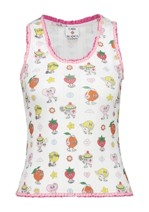 Casablanca frill-trim printed tank top - White