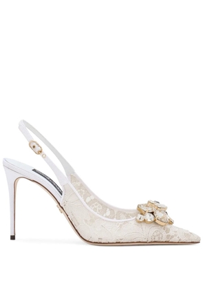 Dolce & Gabbana crystal lace slingback pumps - Neutrals
