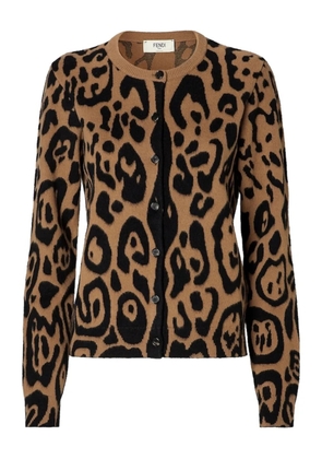 FENDI Beige and black Fendi Leo wool and cashmere cardigan - Brown