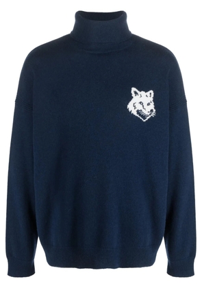 Maison Kitsuné intarsia-knit fox-head wool jumper - Blue