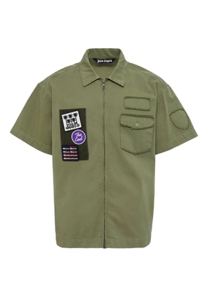 Palm Angels patch-detail zip-up shirt - Green