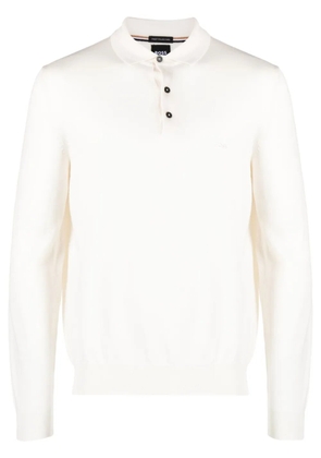 BOSS logo-embroidered virgin wool polo shirt - White