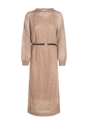 Brunello Cucinelli open-knit midi dress - Brown