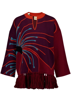 PAULA fringe-detail jacquard sweater - Red