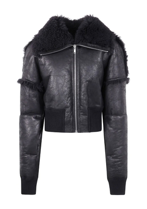 Rick Owens shearling-collar zip-front jacket - Black