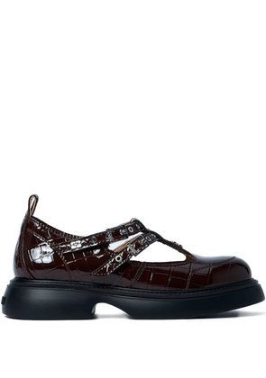 GANNI Butterfly crocodile-effect buckle loafers - Brown