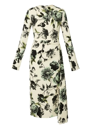 ERDEM draped long-sleeve midi dress - Neutrals