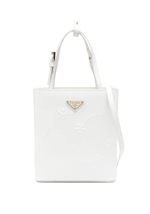 Prada floral-embossed leather tote bag - White