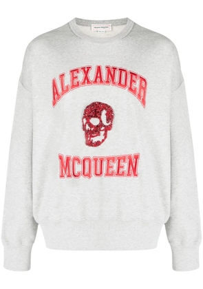 Alexander McQueen logo-embroidered cotton hoodie - Grey
