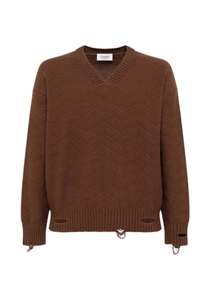 Laneus distressed v-neck jumper - Brown