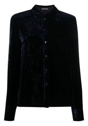 TOM FORD velvet-effect long-sleeve shirt - Blue