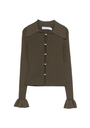 Self-Portrait ruffled-cuff cardigan - Green