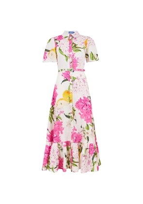 Leo Lin Becca floral ruffled-detail midi dress - White