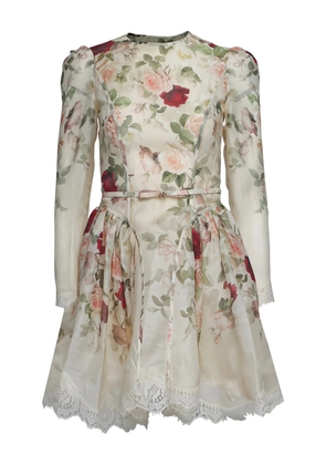 ZIMMERMANN Story floral lace-trimmed mini dress - Neutrals