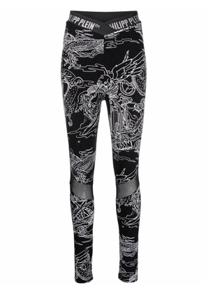 Philipp Plein high-waist tattoo-print leggings - Black