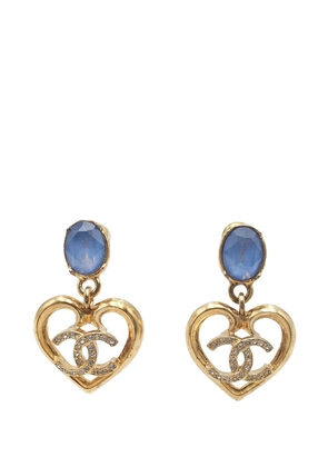 CHANEL Pre-Owned 2023 Gold Plated Crystal Heart Drop Push Back Earrings costume earrings - Blue