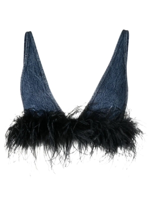 Miu Miu feather-trim denim top - Blue