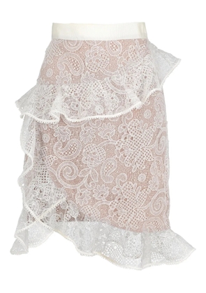 Self-Portrait floral-lace ruffled skirt - White