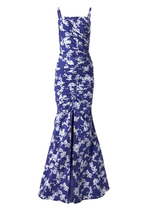 Carolina Herrera floral-print gathered gown - Blue
