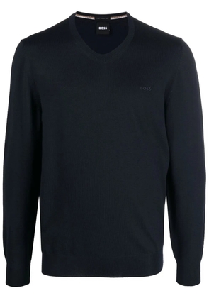 BOSS logo-embroidered V-neck jumper - Blue
