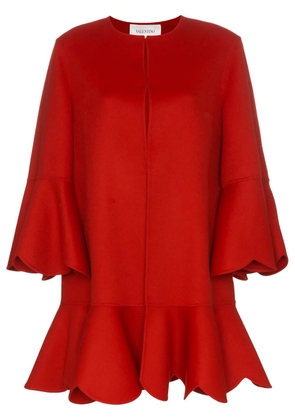 Valentino Garavani collarless ruffled coat - Red
