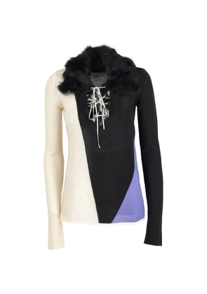 Fendi Pre-Owned fur-collar drawstring-detail sweater - Black