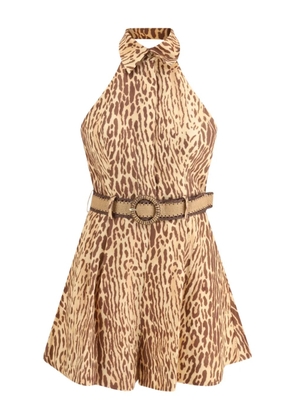 ZIMMERMANN halterneck leopard-print mini dress - Neutrals
