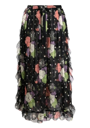 ETRO floral-print ruffled midi skirt - Black