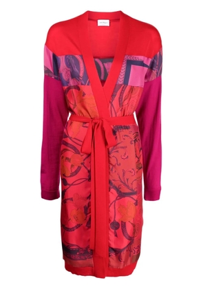 Ferragamo heritage-print long belted cardigan - Red
